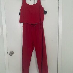 Red linen two piece set